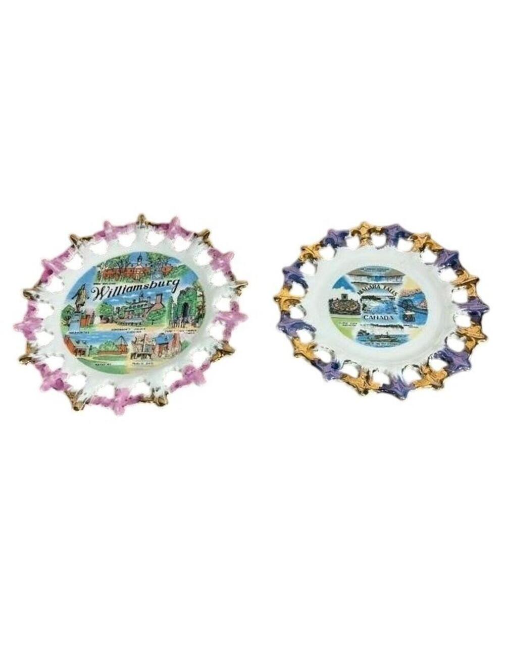 Vintage Spin Japan Williamsburg Niagara Falls Lace Edge Souvenir Plates Lot 2